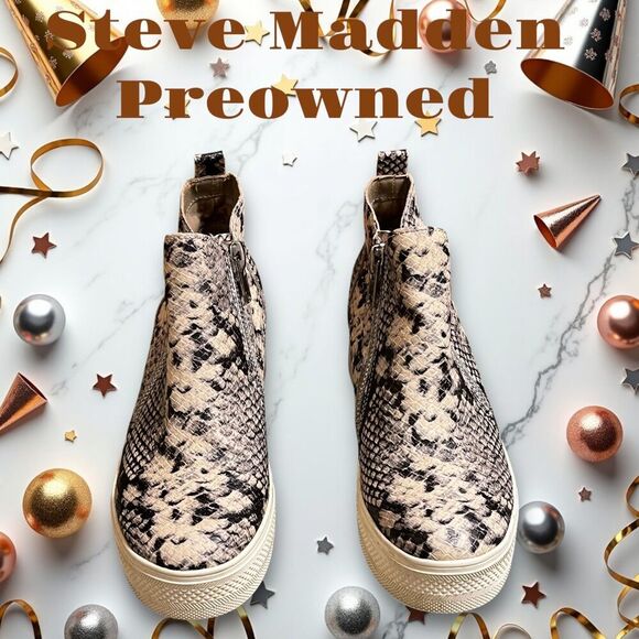 Steve Madden Shoes - STEVE MADDEN WOMEN'S 7.5M  Wedgie BOOTIES BEIGE GRAY BLACK Snake Print